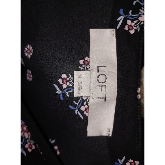 Loft Size Medium Black Floral Women's Sleeveless Beautiful Tank Top Blouse - Picture 6 of 7